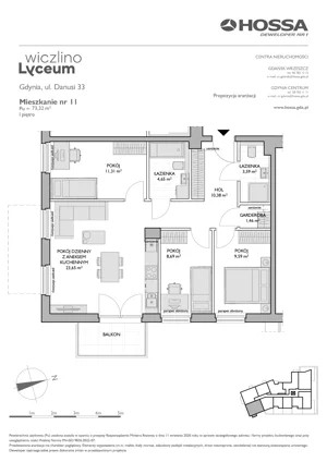 4 pokoje, mieszkanie 73,32 m², piętro 1, oferta nr WL/D33/11, Wiczlino Lyceum, Gdynia, Chwarzno-Wiczlino, Wiczlino, ul. Danusi 31 