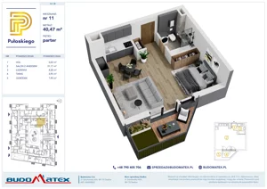 1 pokój, mieszkanie 40,47 m², piętro 1, oferta nr A208, Pułaskiego, Siedlce, ul. Pułaskiego