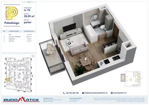 1 pokój, mieszkanie 30,09 m², parter, oferta nr B101, Pułaskiego, Siedlce, ul. Pułaskiego