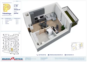 1 pokój, mieszkanie 24,02 m², parter, oferta nr B105, Pułaskiego, Siedlce, ul. Pułaskiego