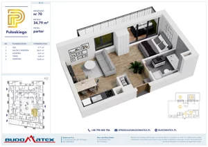 1 pokój, mieszkanie 34,79 m², parter, oferta nr B106, Pułaskiego, Siedlce, ul. Pułaskiego