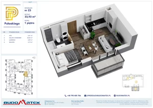 1 pokój, mieszkanie 33,93 m², piętro 1, oferta nr A207, Pułaskiego, Siedlce, ul. Pułaskiego