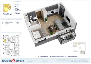 1 pokój, mieszkanie 42,87 m², piętro 1, oferta nr A212, Pułaskiego, Siedlce, ul. Pułaskiego