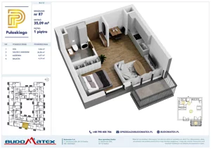 1 pokój, mieszkanie 35,09 m², piętro 1, oferta nr B212, Pułaskiego, Siedlce, ul. Pułaskiego