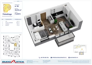 1 pokój, mieszkanie 33,93 m², piętro 2, oferta nr A307, Pułaskiego, Siedlce, ul. Pułaskiego