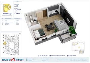 1 pokój, mieszkanie 43,53 m², piętro 2, oferta nr A311, Pułaskiego, Siedlce, ul. Pułaskiego