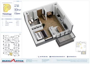 1 pokój, mieszkanie 35,09 m², piętro 2, oferta nr B312, Pułaskiego, Siedlce, ul. Pułaskiego