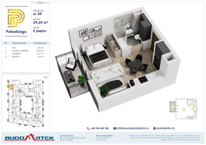 1 pokój, mieszkanie 29,25 m², piętro 2, oferta nr A313, Pułaskiego, Siedlce, ul. Pułaskiego