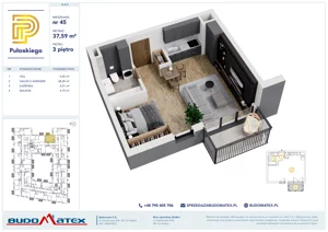 1 pokój, mieszkanie 37,59 m², piętro 3, oferta nr A403, Pułaskiego, Siedlce, ul. Pułaskiego