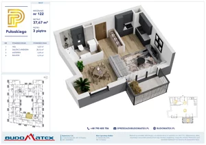 1 pokój, mieszkanie 37,67 m², piętro 3, oferta nr B405, Pułaskiego, Siedlce, ul. Pułaskiego