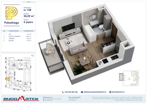 1 pokój, mieszkanie 30,09 m², piętro 4, oferta nr B501, Pułaskiego, Siedlce, ul. Pułaskiego