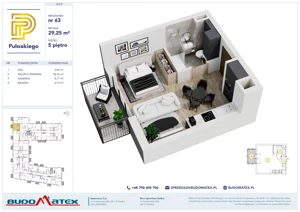 1 pokój, mieszkanie 29,25 m², piętro 5, oferta nr A609, Pułaskiego, Siedlce, ul. Pułaskiego