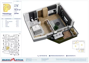 2 pokoje, mieszkanie 42,23 m², parter, oferta nr B107, Pułaskiego, Siedlce, ul. Pułaskiego