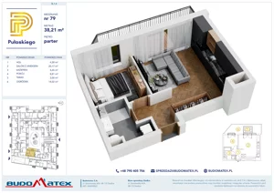 2 pokoje, mieszkanie 38,21 m², parter, oferta nr B104, Pułaskiego, Siedlce, ul. Pułaskiego
