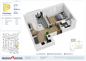 2 pokoje, mieszkanie 42,23 m², parter, oferta nr B107, Pułaskiego, Siedlce, ul. Pułaskiego