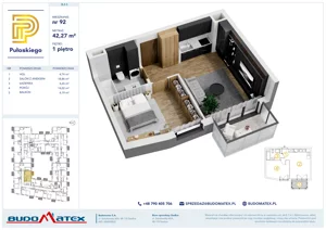 2 pokoje, mieszkanie 42,27 m², piętro 1, oferta nr B203, Pułaskiego, Siedlce, ul. Pułaskiego