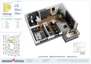 2 pokoje, mieszkanie 47,80 m², piętro 2, oferta nr A309, Pułaskiego, Siedlce, ul. Pułaskiego