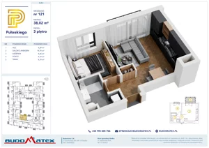 2 pokoje, mieszkanie 38,02 m², piętro 3, oferta nr B404, Pułaskiego, Siedlce, ul. Pułaskiego