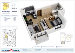 2 pokoje, mieszkanie 51,32 m², piętro 3, oferta nr A410, Pułaskiego, Siedlce, ul. Pułaskiego