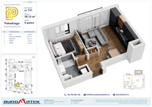 2 pokoje, mieszkanie 38,12 m², piętro 4, oferta nr B504, Pułaskiego, Siedlce, ul. Pułaskiego