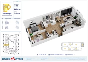 3 pokoje, mieszkanie 68,00 m², piętro 1, oferta nr B202, Pułaskiego, Siedlce, ul. Pułaskiego
