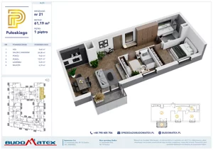 3 pokoje, mieszkanie 61,19 m², piętro 1, oferta nr A205, Pułaskiego, Siedlce, ul. Pułaskiego