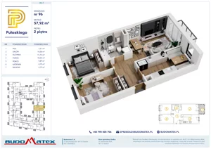 3 pokoje, mieszkanie 57,92 m², piętro 2, oferta nr B307, Pułaskiego, Siedlce, ul. Pułaskiego