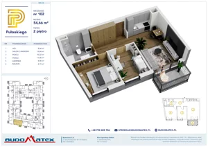 3 pokoje, mieszkanie 54,66 m², piętro 2, oferta nr B313, Pułaskiego, Siedlce, ul. Pułaskiego