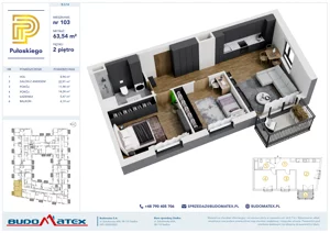 3 pokoje, mieszkanie 63,54 m², piętro 2, oferta nr B314, Pułaskiego, Siedlce, ul. Pułaskiego