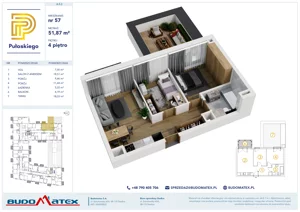 3 pokoje, mieszkanie 51,87 m², piętro 4, oferta nr A503, Pułaskiego, Siedlce, ul. Pułaskiego
