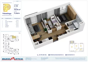 3 pokoje, mieszkanie 52,04 m², piętro 5, oferta nr A603, Pułaskiego, Siedlce, ul. Pułaskiego