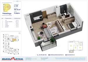 3 pokoje, mieszkanie 55,10 m², piętro 5, oferta nr A605, Pułaskiego, Siedlce, ul. Pułaskiego