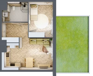 2 pokoje, mieszkanie 45,59 m², parter, oferta nr C.P0.50, Mirabelki 5, Warszawa, Białołęka, Brzeziny, ul. Mirabelki 5