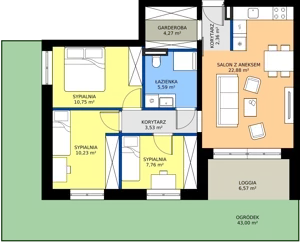 4 pokoje, mieszkanie 66,28 m², piętro 1, oferta nr B2.5, Osiedle Sosnowa Budynek B-C, Rybnik, Paruszowiec-Piaski, ul. Sosnowa 20