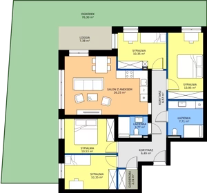 5 pokoi, mieszkanie 97,39 m², parter, oferta nr B1.1, Osiedle Sosnowa Budynek B-C, Rybnik, Paruszowiec-Piaski, ul. Sosnowa 20