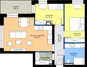 3 pokoje, mieszkanie 67,27 m², piętro 2, oferta nr B1.6, Osiedle Sosnowa Budynek B-C, Rybnik, Paruszowiec-Piaski, ul. Sosnowa 20