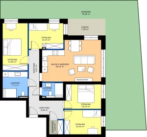 5 pokoi, mieszkanie 97,17 m², parter, oferta nr B2.1, Osiedle Sosnowa Budynek B-C, Rybnik, Paruszowiec-Piaski, ul. Sosnowa 20