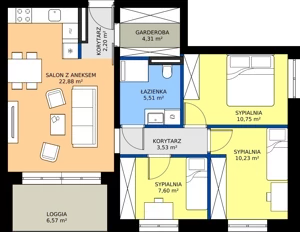 4 pokoje, mieszkanie 66,35 m², piętro 2, oferta nr B2.8, Osiedle Sosnowa Budynek B-C, Rybnik, Paruszowiec-Piaski, ul. Sosnowa 20