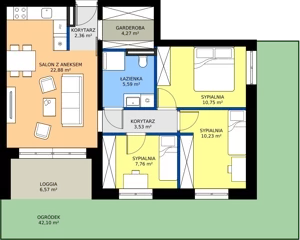 4 pokoje, mieszkanie 66,28 m², piętro 1, oferta nr B2.5, Osiedle Sosnowa Budynek B-C, Rybnik, Paruszowiec-Piaski, ul. Sosnowa 20