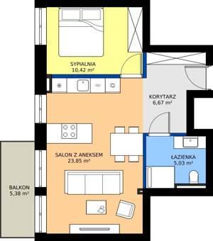 2 pokoje, mieszkanie 45,97 m², piętro 2, oferta nr C1.7, Osiedle Sosnowa Budynek B-C, Rybnik, Paruszowiec-Piaski, ul. Sosnowa 20