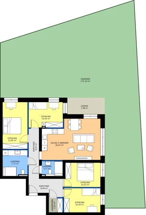 5 pokoi, mieszkanie 98,28 m², parter, oferta nr C2.1, Osiedle Sosnowa Budynek B-C, Rybnik, Paruszowiec-Piaski, ul. Sosnowa 20