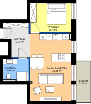 2 pokoje, mieszkanie 45,97 m², piętro 2, oferta nr C2.7, Osiedle Sosnowa Budynek B-C, Rybnik, Paruszowiec-Piaski, ul. Sosnowa 20