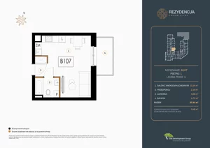 1 pokój, mieszkanie 27,61 m², piętro 1, oferta nr B.107, Rezydencja Śródmiejska, Łódź, Śródmieście, Śródmieście-Wschód, ul. Pomorska 28