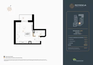 1 pokój, mieszkanie 32,95 m², piętro 3, oferta nr A.301, Rezydencja Śródmiejska, Łódź, Śródmieście, Śródmieście-Wschód, ul. Pomorska 28