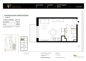 1 pokój, mieszkanie 27,80 m², piętro 6, oferta nr C.6.4, Apartamenty Prestige, Łódź, Śródmieście, Śródmieście-Wschód, ul. Pomorska 45/47