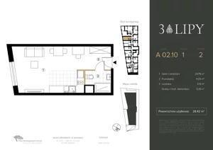 1 pokój, lokal inwestycyjny 28,42 m², piętro 2, oferta nr A.02.10, 3 Lipy, Gdańsk, Piecki-Migowo, Morena, ul. Trzy Lipy 6