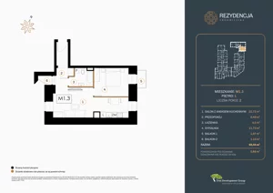 2 pokoje, mieszkanie 45,44 m², piętro 1, oferta nr M.1.3, Rezydencja Śródmiejska, Łódź, Śródmieście, Śródmieście-Wschód, ul. Pomorska 28