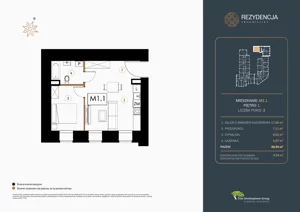 2 pokoje, mieszkanie 38,94 m², piętro 1, oferta nr M.1.1, Rezydencja Śródmiejska, Łódź, Śródmieście, Śródmieście-Wschód, ul. Pomorska 28