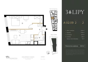 2 pokoje, lokal inwestycyjny 37,01 m², piętro 2, oferta nr A.02.09, 3 Lipy, Gdańsk, Piecki-Migowo, Morena, ul. Trzy Lipy 6