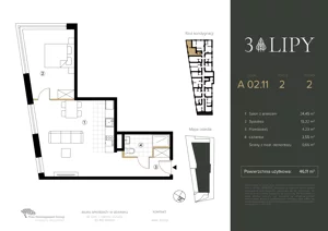 2 pokoje, lokal inwestycyjny 46,11 m², piętro 2, oferta nr A.02.11, 3 Lipy, Gdańsk, Piecki-Migowo, Morena, ul. Trzy Lipy 6